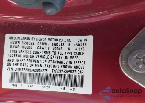 2010 Honda Insight Lx from USA, damaged, VIN JHMZE2H53AS015276